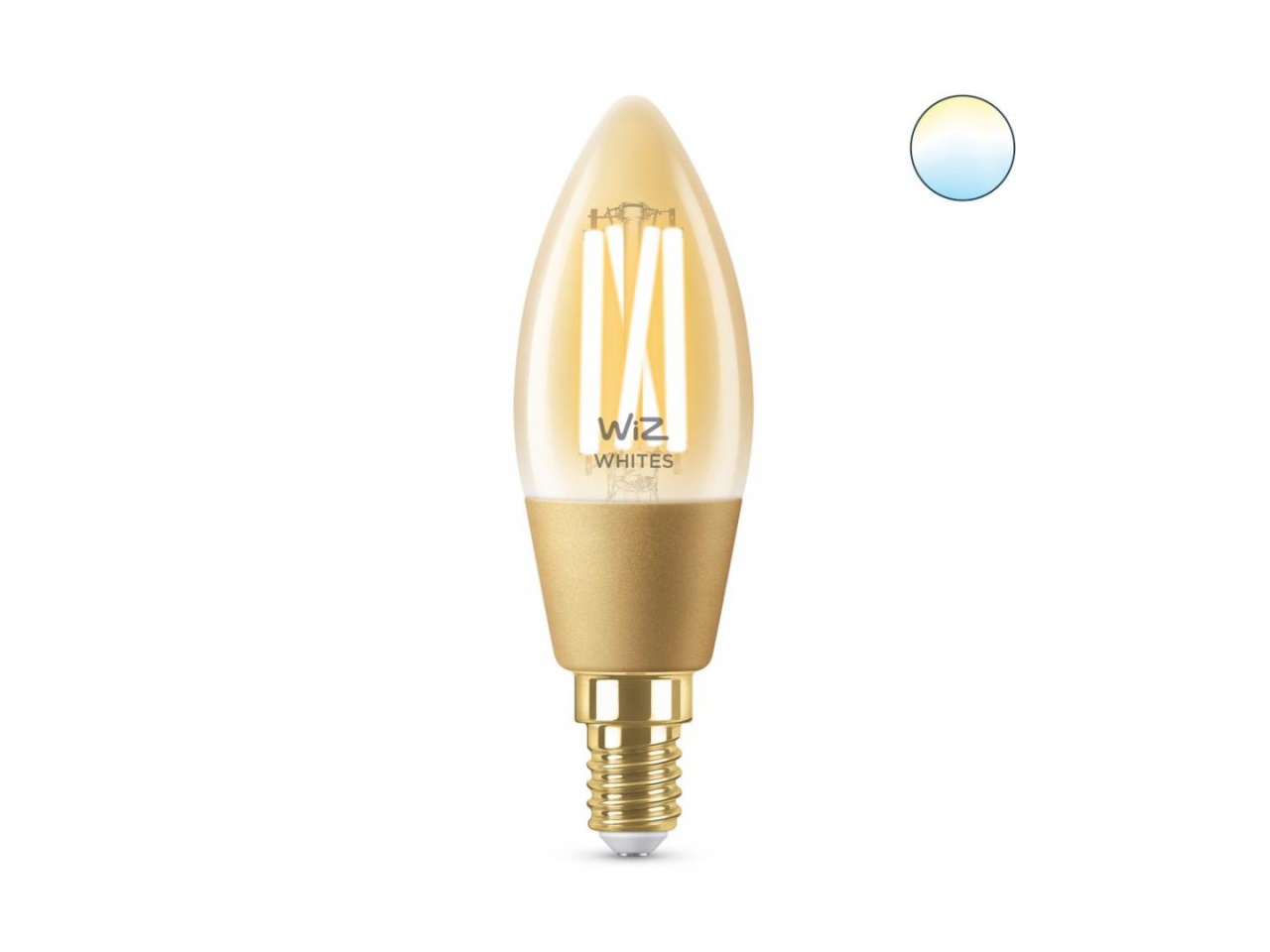 Bec LED inteligent vintage (decorativ) WiZ Connected Filament Gold C35 ,Wi-Fi, E14, 4.9W (25W), 370 lm, lumina alba (2000-5000K), compatibilGoogle Assistant/Alexa/Siri - 2 | YEO