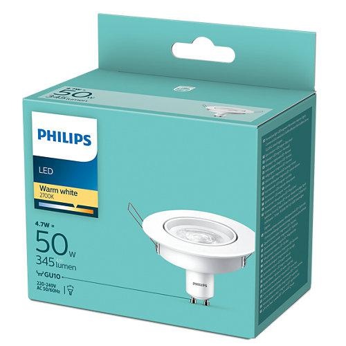 Bec LED spot Philips, GU10, 4.7W (50W), 345 lm, lumina calda (2700K), 9cm, Alb - 1 | YEO