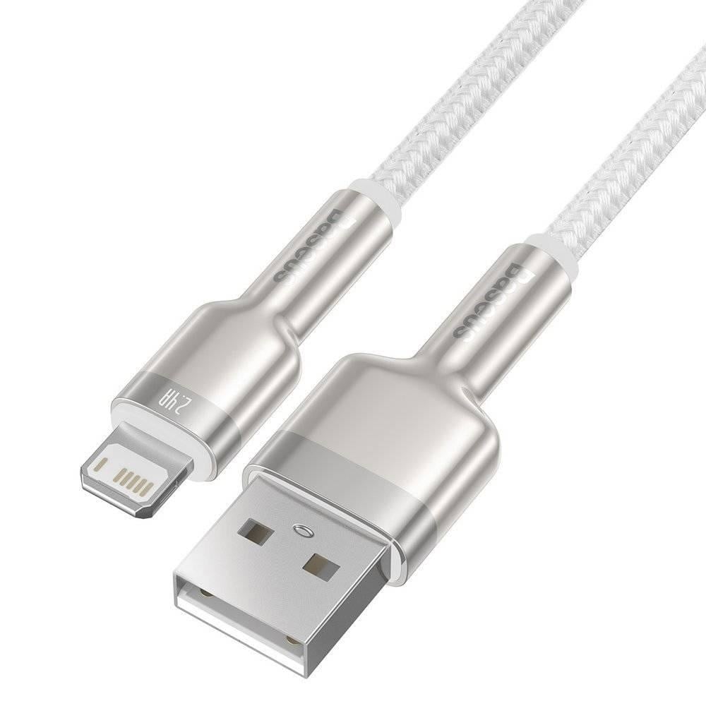 Cablu alimentare si date Baseus Cafule Metal, Fast Charging Data Cable pt. smartphone, USB la Lightning Iphone 2.4A, braided, 2m, alb - 1 | YEO