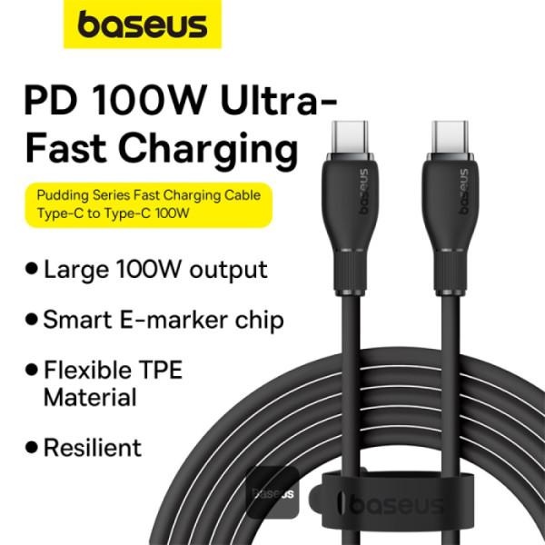 Cablu alimentare si date Baseus Pudding, interfata USB-C laUSB-C, 100W, lungime 1.2m, negru - 1 | YEO