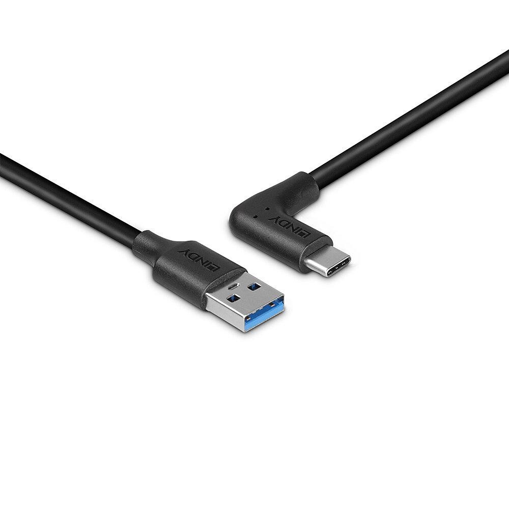 Cablu Lindy 3.2 USB A la USB C, 90°, lunngime 1m, putere maxima 15W, latime de banda suportata 10Gbps, negru - 1 | YEO