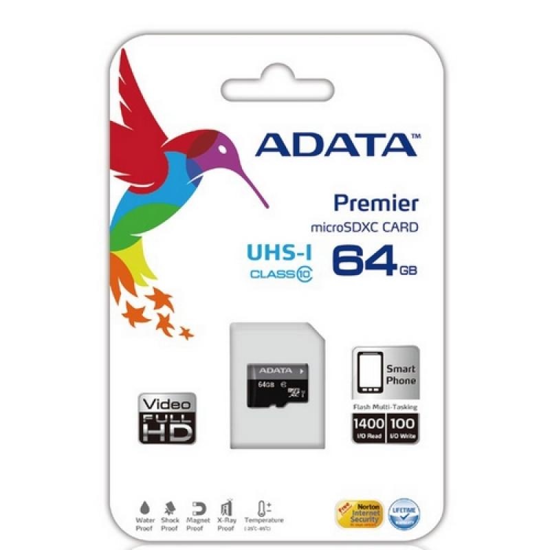 Card de Memorie MicroSD Adata, 64GB, Adaptor SD, Class 10 - 2 | YEO