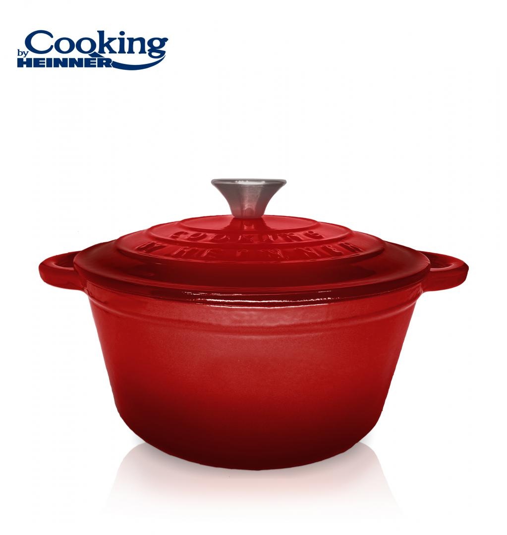 CRATITA FONTA EMAILATA+CAPAC 22X9.5CM,2.9L, RED LINE, COOKING BY HEINNER