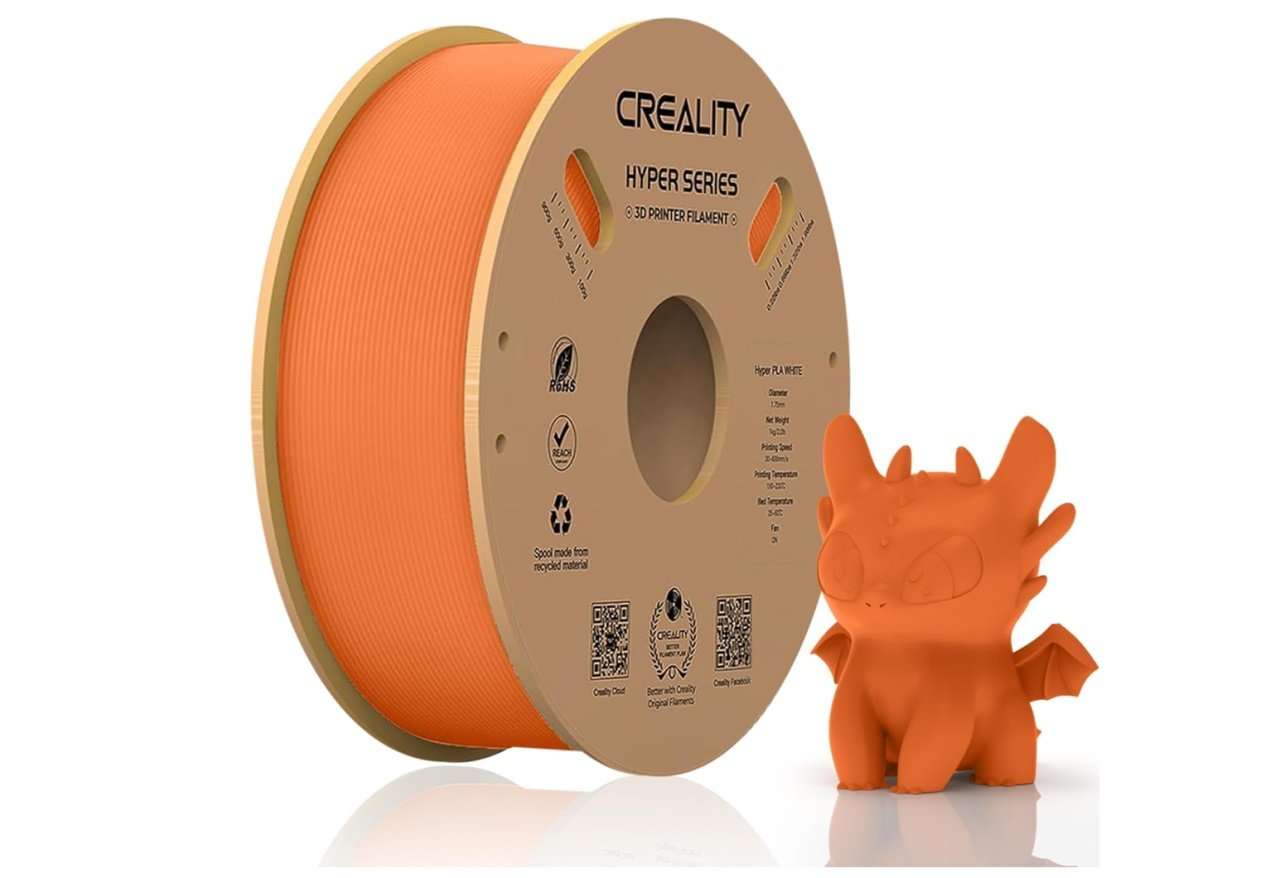 CREALITY HYPER PLA 3D Printer Filament, Orange, Temperatura printare: 200-220 grade celsius, Diametru filament: 1.75mm, Tensile strength: 52.99MPa, Bending strenght:92.38Mpa Dimensiuni rola filament: Diametru 200mm, inaltime 70mm, gaura centrala 56mm,