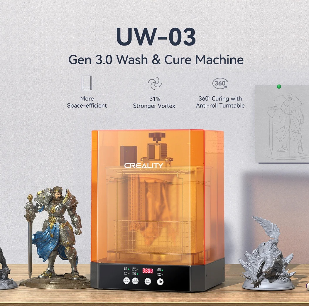 Creality masina de spalat si intarire modele 3D rasina UV, UW-03, timp spalare/intarire: 5-30 min , rand dublu de lampi cu lumina ultraviolet, platorma rotative 360°, dimensiuni maxime spalare:210*160*200mm, dimensiuni maxime uscare si intarire: - 3 | YEO