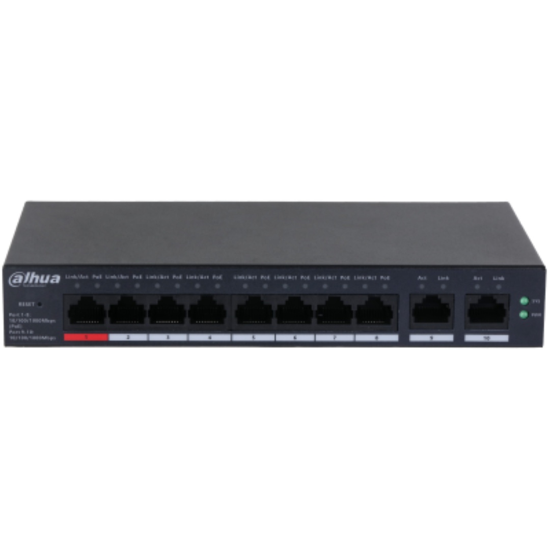 Dahua 10-Port Cloud Managed Desktop Gigabit Switch cu 8-Port PoE, CS4010-8GT-110, Interfata: Port 1-8: 8 × RJ-45 10/100/1000 Mbps (PoE); Port 9-10: 2 × RJ-45 10/100/1000 Mbps（uplink）, Managed, Layer 2, Switching Capacity: 20 Gbps, Packet Forwarding Rate: - 1 | YEO