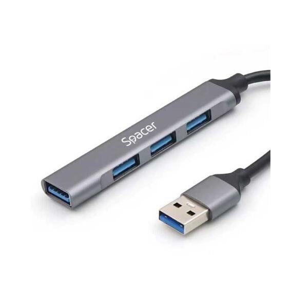 Hub extern Spacer USB 3.0, cablu 1m, aluminiu