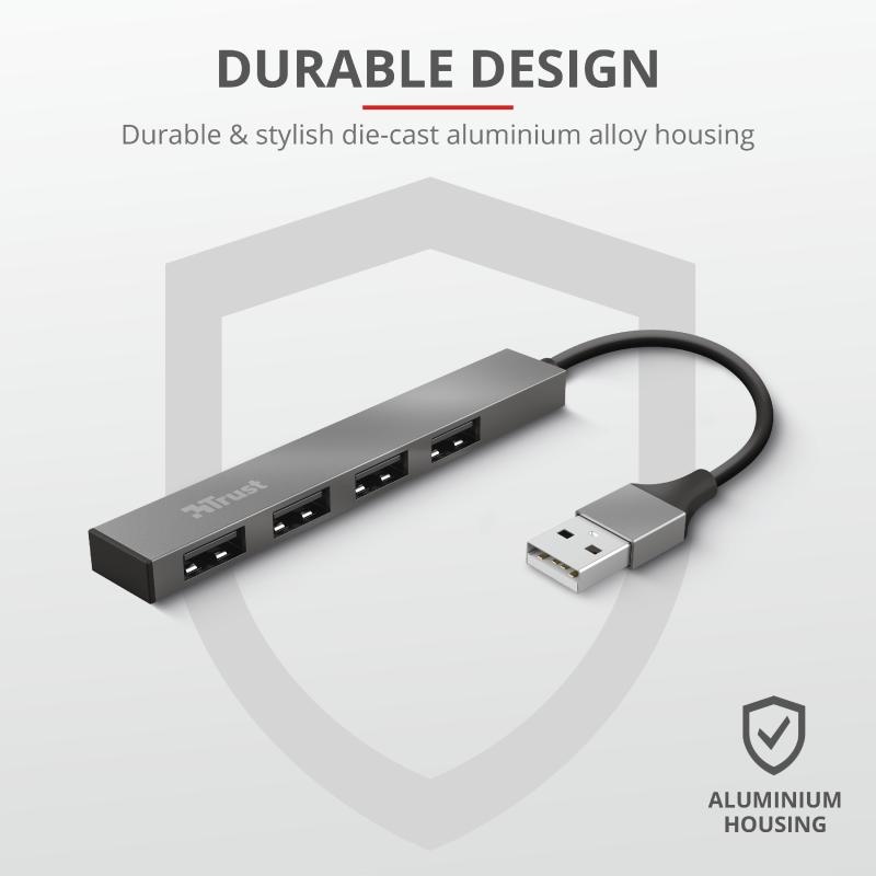 Hub USB Trust Halyx Aluminium, 4 porturi, aluminiu - 3 | YEO