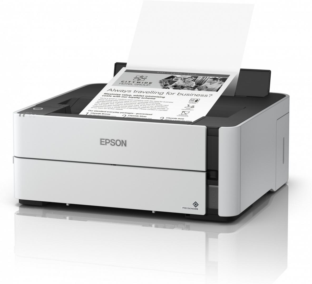 Imprimanta inkjet mono CISS Epson M1170, dimensiune A4, viteza max 39ppm, Duplex, rezolutie printer 1200x2400dpi, alimentare hartie 250 coli, interfata: USB, Ethernet, WiFi, Wi-Fi Direct, consumabile: C13T01L14A, C13T03P14A, C13T04D100, cerneala 11k