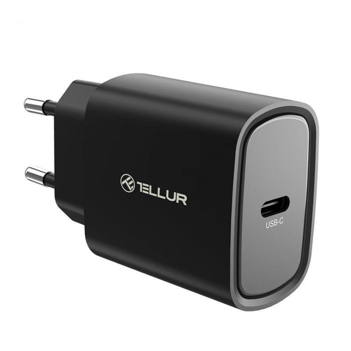 Incarcator Tellur 20W, intrare: AC 100-240V~50/60Hz 0.6A Max ieșire USB- C (PD 3.0): 5V/3A,9V/2.22A,12V/1.67A (20W), putere 20W, negru