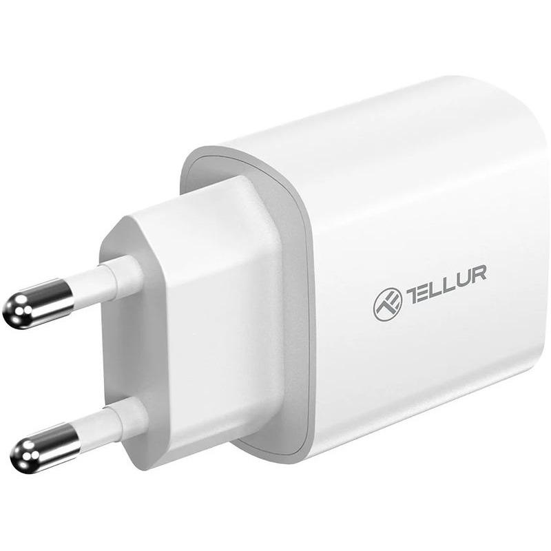 Incarcator Tellur 20W, intrare: AC 100-240V~50/60Hz 0.6A Max ieșire USB-C (PD 3.0): 5V/3A,9V/2.22A,12V/1.67A (20W), putere 20W, alb