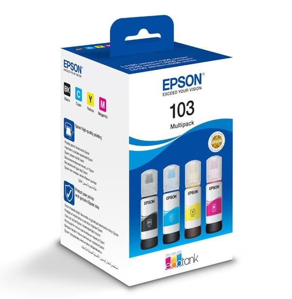 Kit cartuse cerneala Epson 103, multipack (cyan,magenta,yellow,black), pentru EcoTank L5296 EcoTank L5290 EcoTank L3266 EcoTank L3260 EcoTank L3256 EcoTank L3251 EcoTank L3250 EcoTank L3211 EcoTank L3210 EcoTank L1250 EcoTank L1210.