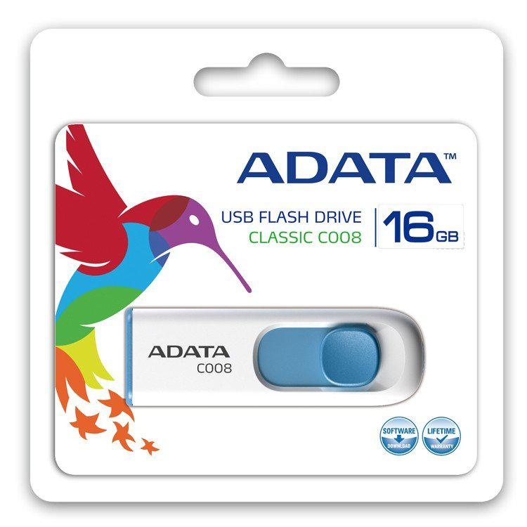 Memorie USB Flash Drive Adata C008, 16GB, USB 2.0, alb - 1 | YEO