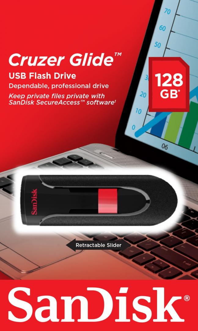 Memorie USB Flash Drive SanDisk Cruzer Glide, 128GB, USB 2.0 - 2 | YEO