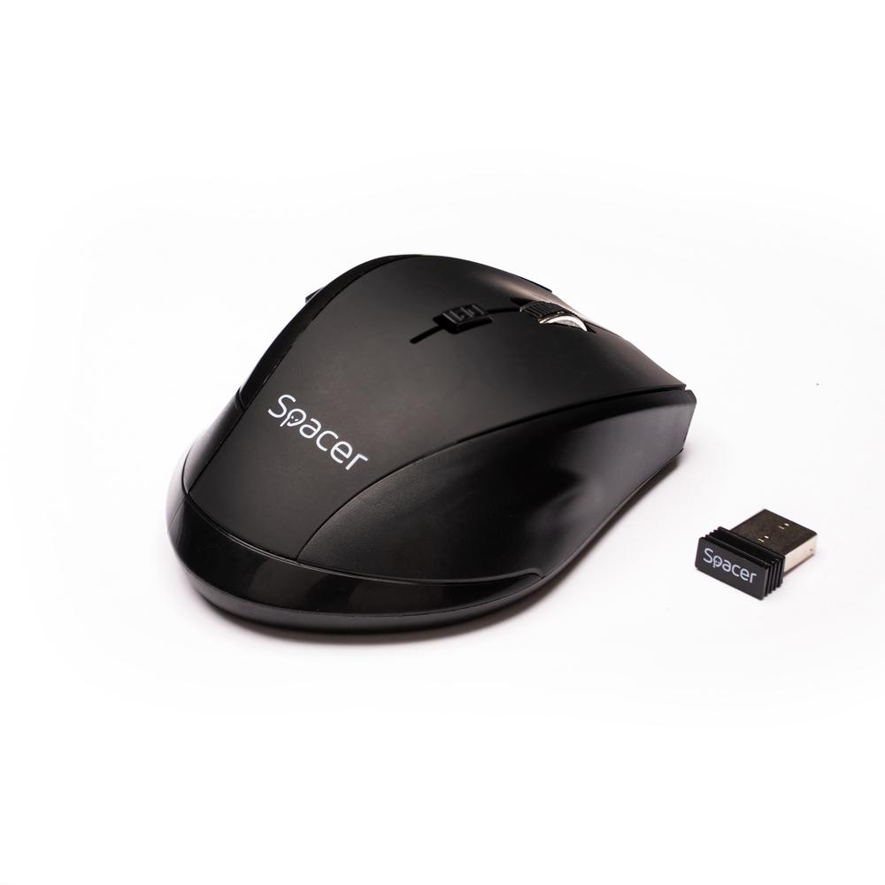 MOUSE Spacer, PC sau NB, fara fir, USB 2.4 GHz, optic, 800/ 1200/1600 dpi, butoane/scroll 6/1, rezolutie selectabila, negru, SPMO-W02 - 2 | YEO