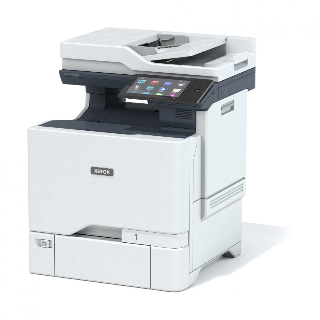 Multifunctional laser color Xerox C625V_DN Imprimare/Copiere/Scanare/Fax, A4, Viteza Până la 52/50 ppm Letter/A4, procesor Quad Core de 1,2 GHz/Memorie 4 GB memorie sistem/Opțional: HDD de 500+ GB3, Interfata 10/100/1000 Base-T Ethernet, imprimare