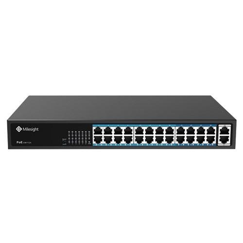 POE Switch Milesight 24 Porturi POE MS-S0224-GL, Porturi: 24X10/100MbpsPoEports(RJ45)+2X1000Mbps uplink ports, Alimentare: Built- in switching power supply AC 100~240 V, 50-60 Hz, 5A; Standard POE: IEEE802.3af/at; Buget POE: max. 400W, max 30W per port,