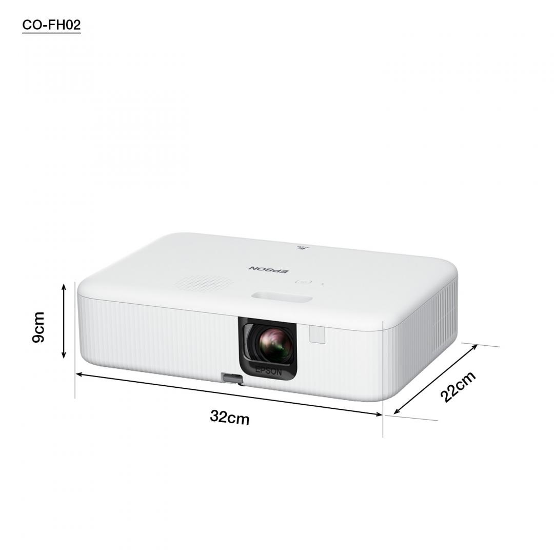 Proiector Epson CO-FH02, 3LCD, 3.000 lumeni/ 2.000 lumeni Ecomode, FHD, 16:9, lampa 6.000 ore/ 12.000 ore Ecomode, corectie ± 30, dimensiune maxima imagine 391