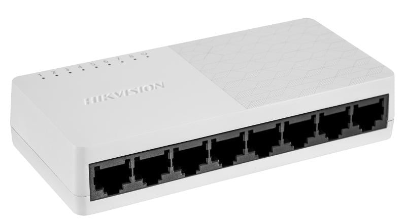 Switch 8 porturi Gigabit Hikvision DS-3E0508D-O, Unmanaged, 8 Gigabit RJ45 ports, Plug & play, Support ADI/ADIX, Standard: IEEE 802.3, IEEE 802.3u, IEEE 802.3x, IEEE 802.3ab; desktop plastic switch, dimensiuni: 124.00 mm × 25.00 mm × 61.00 mm, greutate: