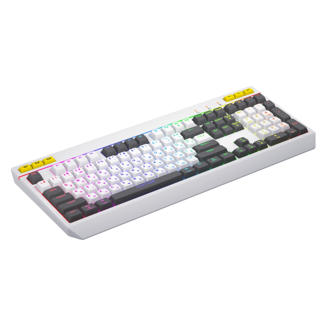 Tastatura mecanica cu fir Hator Icefall, conectivitate USB, polling rate 1000Hz, iluminare RGB pentru 8 zone diferite, tip switch membrana, material taste ABS cu gravare laser si acoperire UV, alb - 2 | YEO