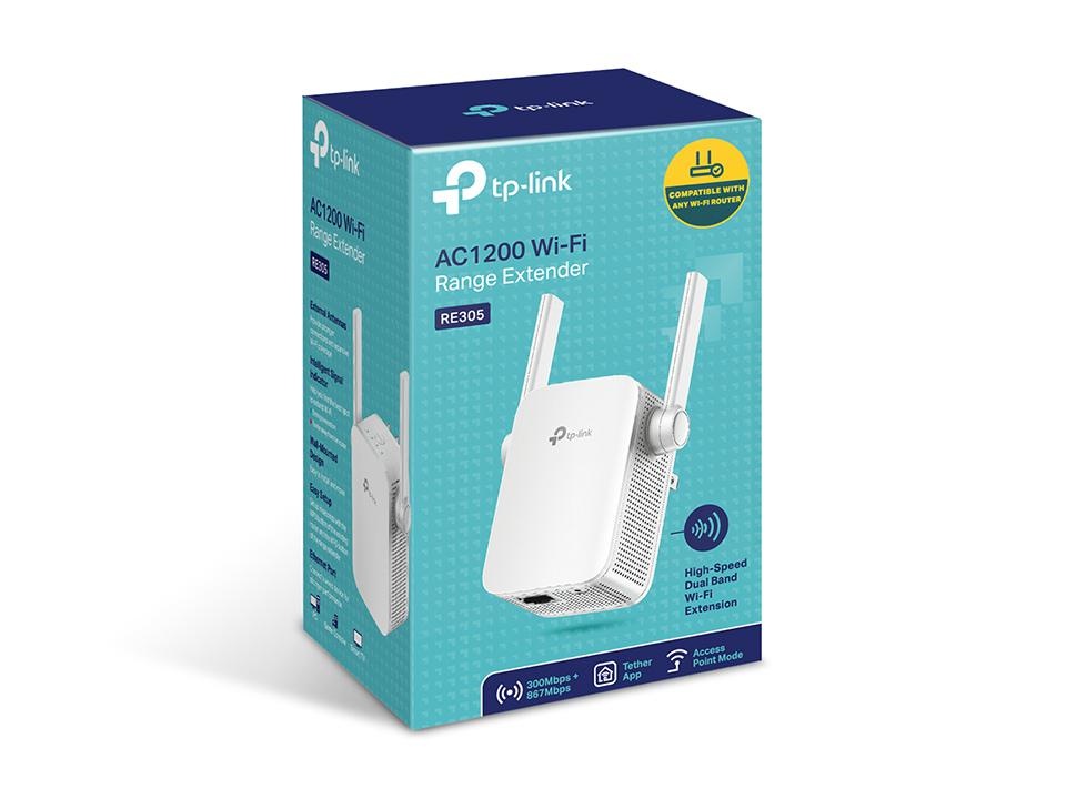 TP-link AC1200 Wi-Fi Range Extender, RE305, 2* external antenna, IEEE802.11ac, IEEE 802.11n, IEEE 802.11g, IEEE 802.11a, IEEE 802.11b, 1 * 10/100M Ethernet Port (RJ45), WPS Button, Reset Button, 2.4GHz & 5GHz (11ac) - 2 | YEO