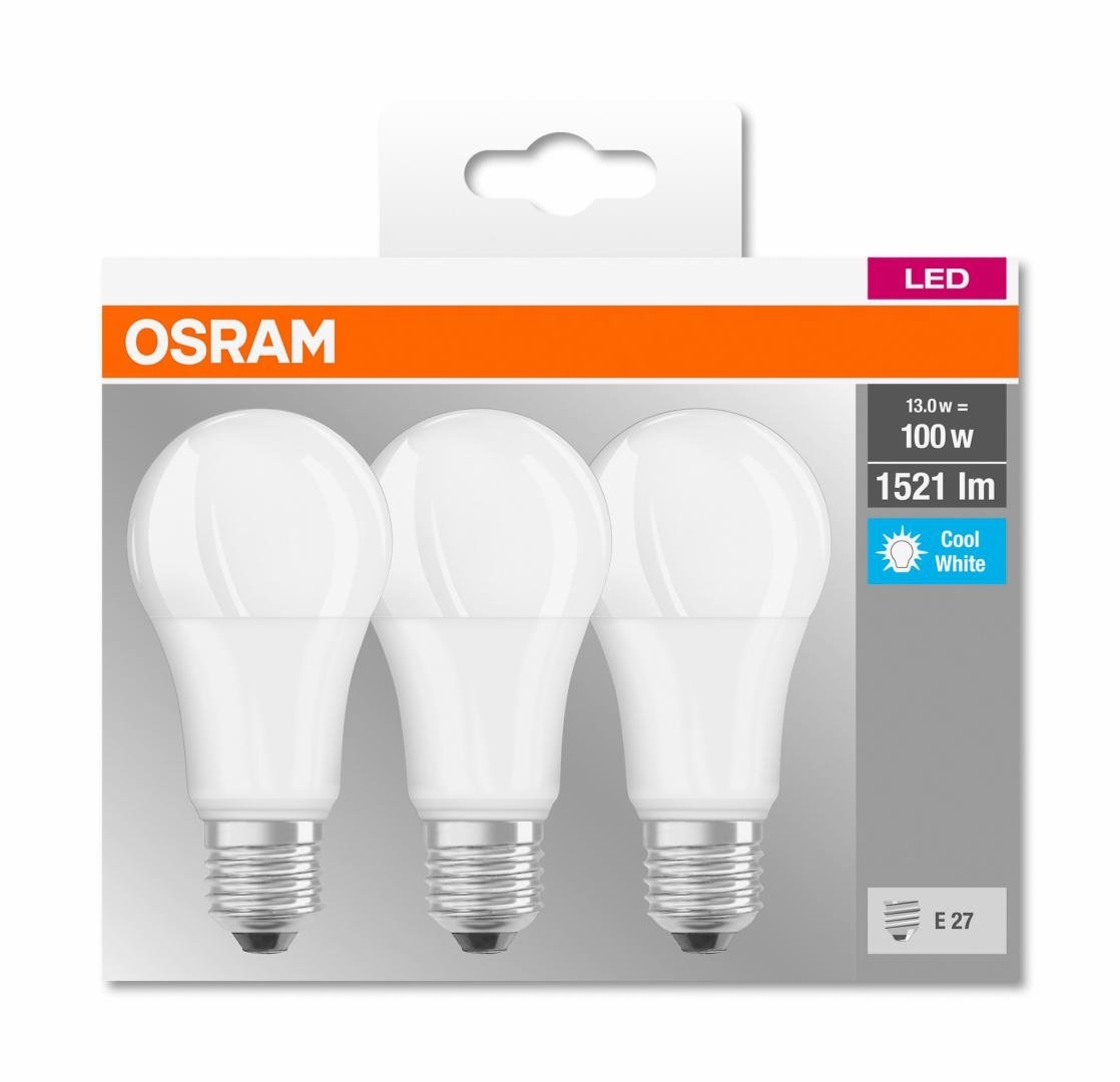 3 Becuri LED Osram Base Classic A, E27, 13W (100W), 1521 lm,lumina neutra (4000K)