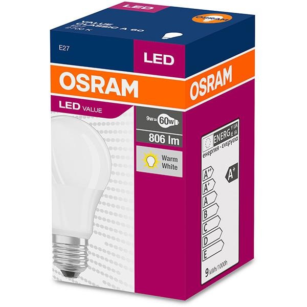 Bec LED Osram Value Classic A, E27, 8.5W (60W), 806 lm, lumina calda(2700K)