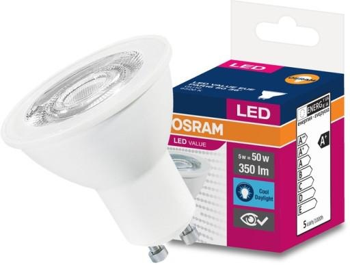 Bec LED Osram Value PAR16, GU10, 5W (50W), 350 lm, lumina rece (6500K)