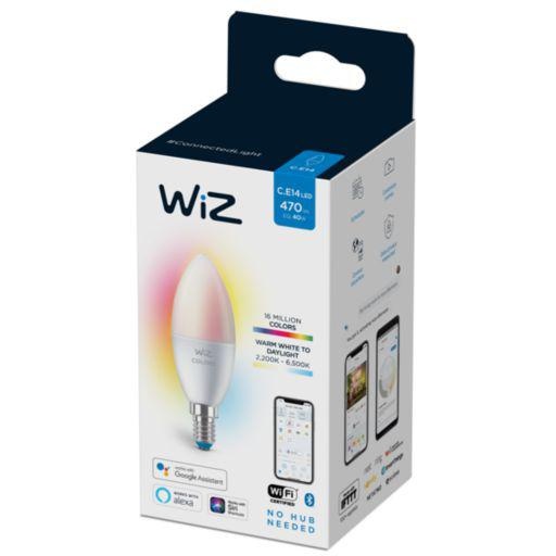 Bec LED RGB inteligent WiZ Connected Colors C37, Wi-Fi, E14, 4.9W (40W) ,470 lm, lumina alba si color (2200-6500K), compatibil GoogleAssistant/Alexa/Siri - 1 | YEO