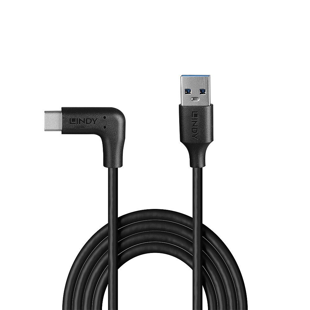 Cablu Lindy 3.2 USB A la USB C, 90°, lunngime 1m, putere maxima 15W, latime de banda suportata 10Gbps, negru - 2 | YEO