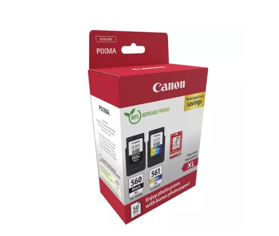 Canon pachet cartuse cearneala CANON PG-560XL/CL-561XL PHOTO VALUE PACK, capacitate negru: 400 pagini/16ml, Color: 300 pagini / 12.2ml, Compatibil cu: PIXMA TS5253, PIXMA TS5350, PIXMA TS5351, PIXMA TS5352, Bonus 50 coli hartie foto 10 x 15cm. - 1 | YEO