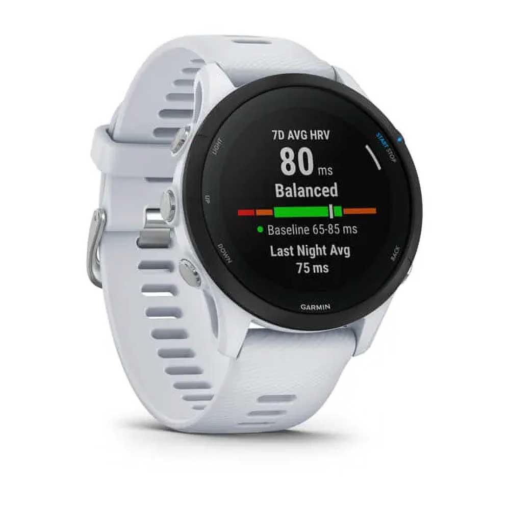 Ceas Garmin Forerunner 255, display 33mm, rezolutie displat 260x260 conectivitate Bluetooth™, ANT+, NFC, USB, functii accelerometru, giroscop, barometru, busola, termometru pentru temperatura exterioară, durata de viata baterie mod ceas inteligent: până - 1 | YEO