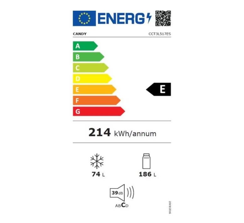 Combina Frigorifica CANDY CCT3L517ES, Low Frost, 260 l, H 176 cm, Clasa E, Argintiu - 2 | YEO