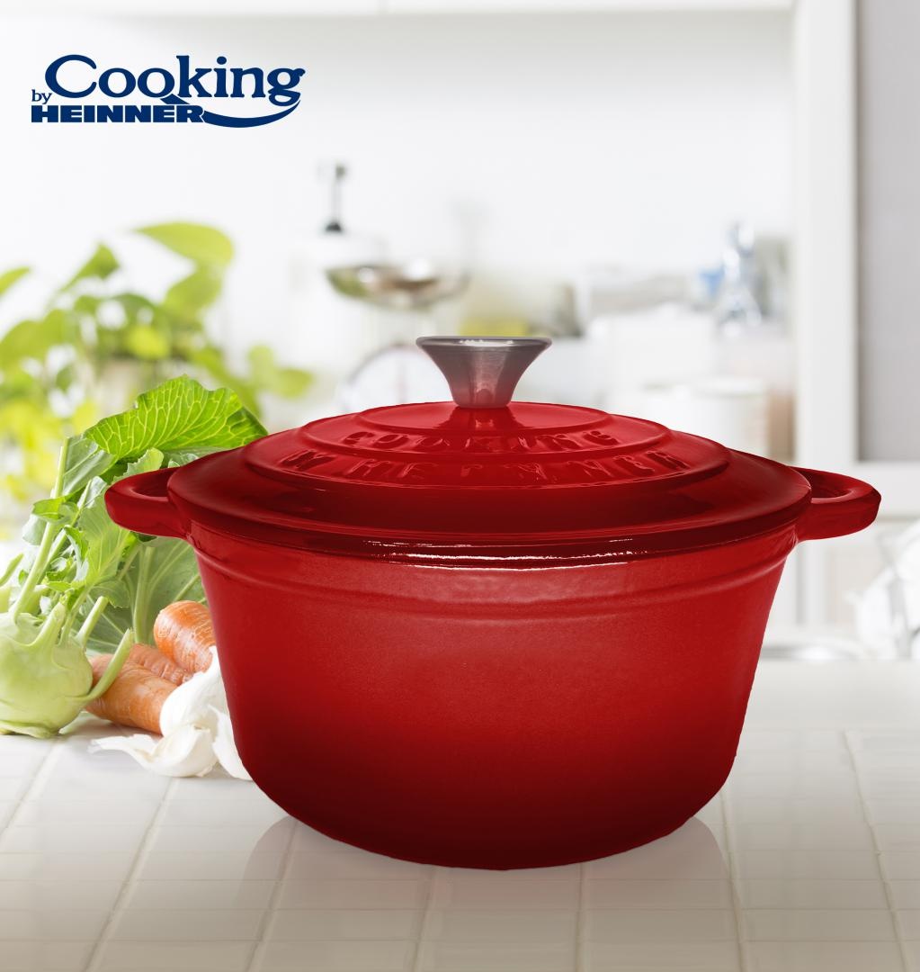 CRATITA FONTA EMAILATA+CAPAC 22X9.5CM,2.9L, RED LINE, COOKING BY HEINNER - 1 | YEO