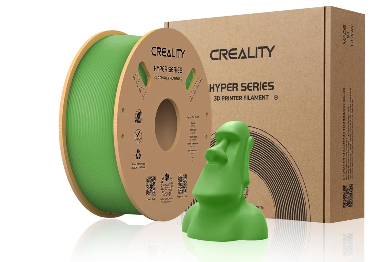 CREALITY HYPER PLA 3D Printer Filament, Green, Temperatura printare: 200-220 grade celsius, Diametru filament: 1.75mm, Tensile strength: 52.99MPa, Bending strenght:92.38Mpa Dimensiuni rola filament: Diametru 200mm, inaltime 70mm, gaura centrala 56mm,