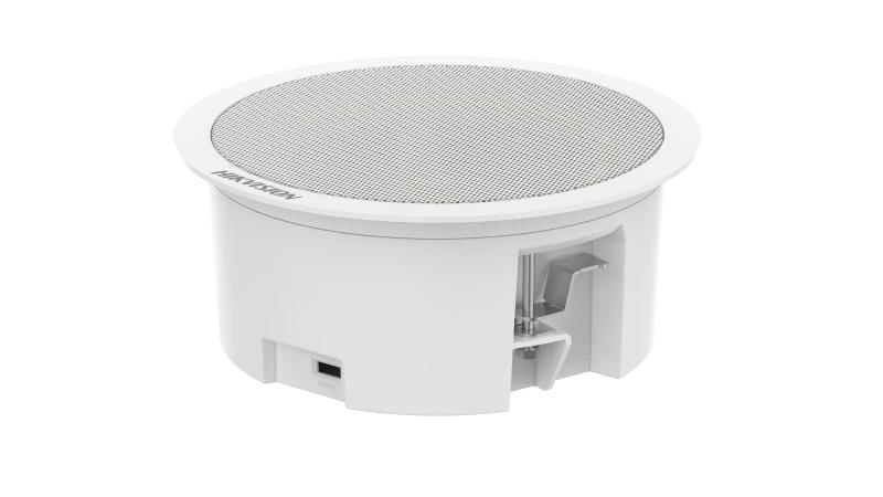 Difuzor de tavan Hikvision DS-QAZ0203G1-S, putere difuzor: 3W, senzitivitate: 93 dB, frecventa: 300 Hz to 15 kHz, SNR: 82 dB, dimensiuni: Ø179 mm × 77.5 mm , greutate: 0.3kg.