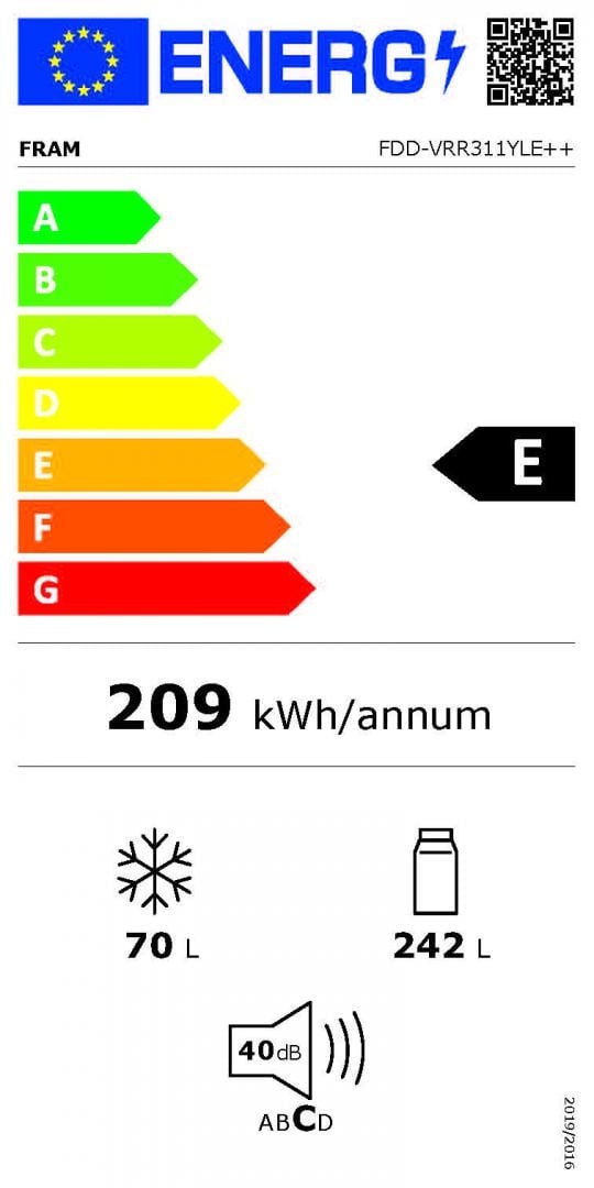 Frigider cu două uși Fram FDD-VRR311YLE++, 311L, Clasa E, Galben - 2 | YEO