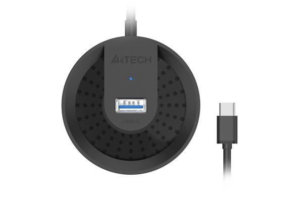 HUB extern A4TECH, porturi USB-A: USB 3.0 x 4, conectare prin USB-C , cablu 0.50 m, negru - 3 | YEO