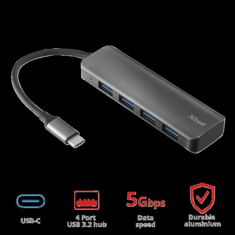 Hub USB Trust Halyx, 4 porturi USB 3.2, negru - 1 | YEO