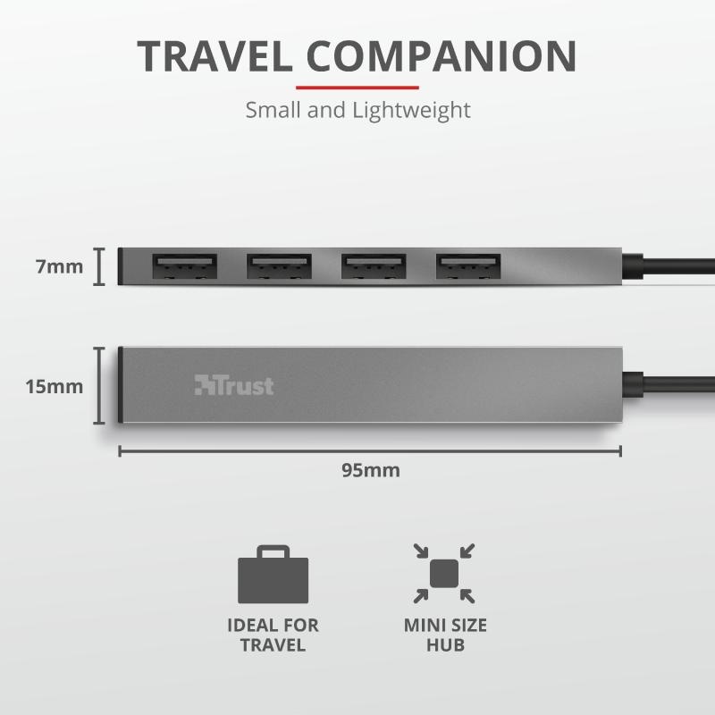 Hub USB Trust Halyx Aluminium, 4 porturi, aluminiu - 4 | YEO