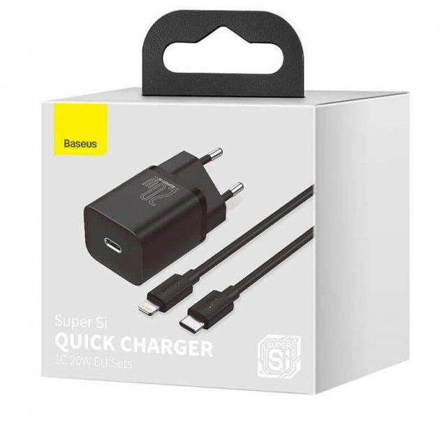 INCARCATOR retea Baseus Super Si, Quick Charge 20W, 1 x USB Type-C 5V/3A max, include cablu USB Type-C la Lightning Iphone 1m, negru - 3 | YEO