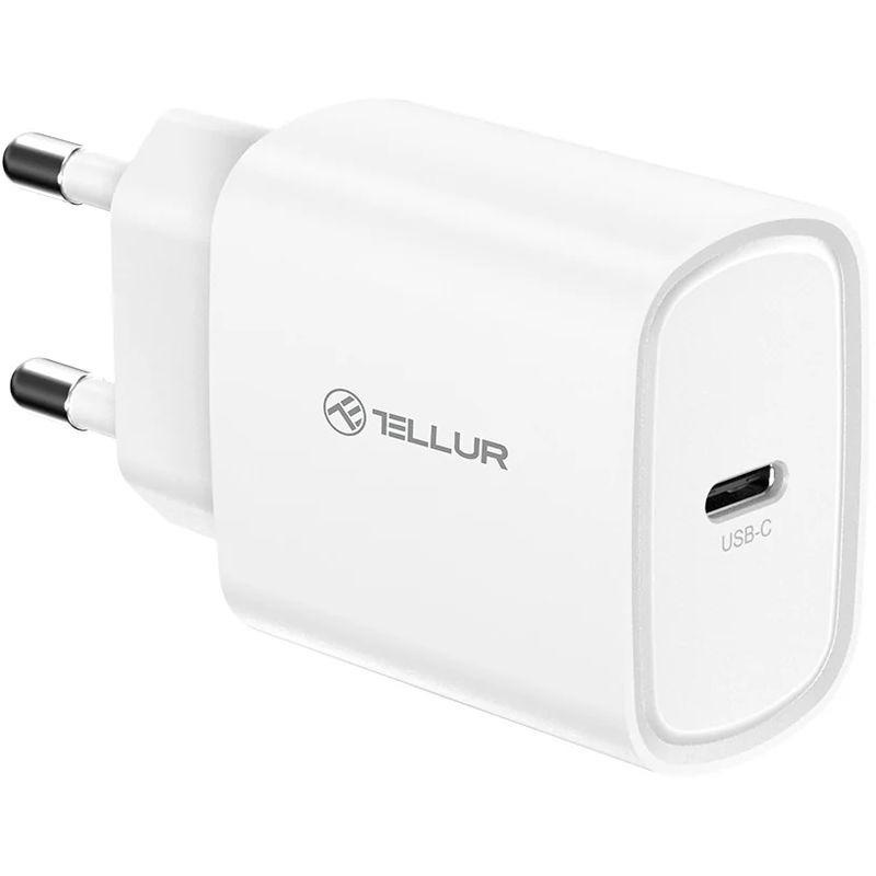 Incarcator Tellur 20W, intrare: AC 100-240V~50/60Hz 0.6A Max ieșire USB-C (PD 3.0): 5V/3A,9V/2.22A,12V/1.67A (20W), putere 20W, alb - 1 | YEO