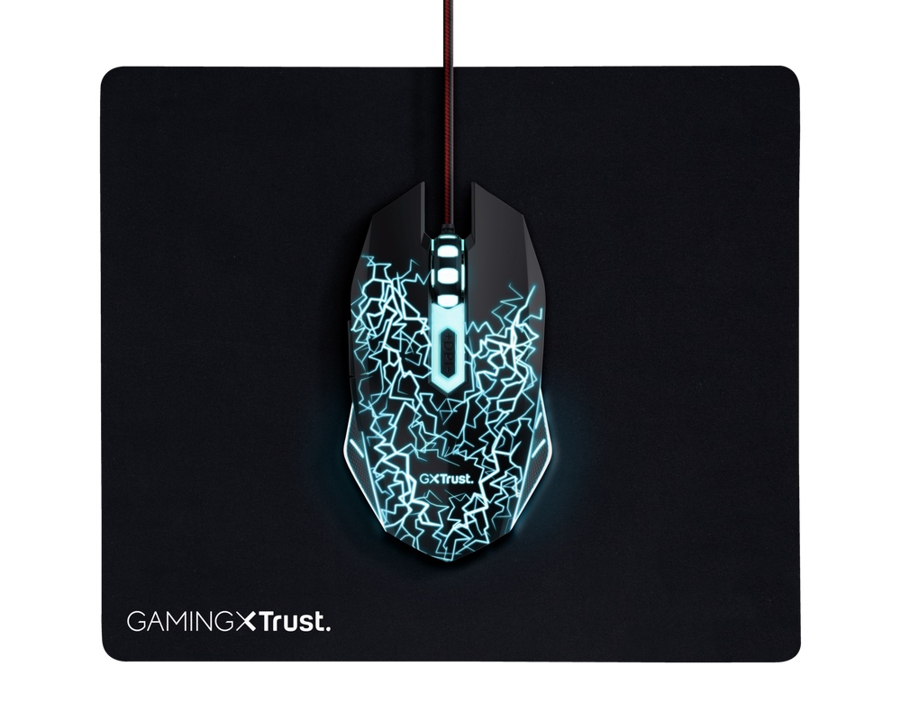 Kit Trust Basics gaming, mouse rezolutie 4000 DPI + mousepad negru