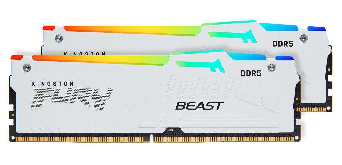 Memorie RAM Kingston 64GB DDR5 6000MHz CL30 Dual Channel Kit FURY Beast RGB White