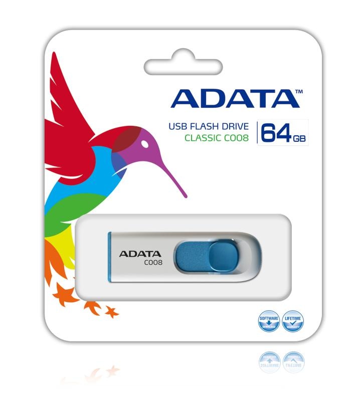 Memorie USB Flash Drive Adata C008, 64GB, USB 2.0, alb - 2 | YEO