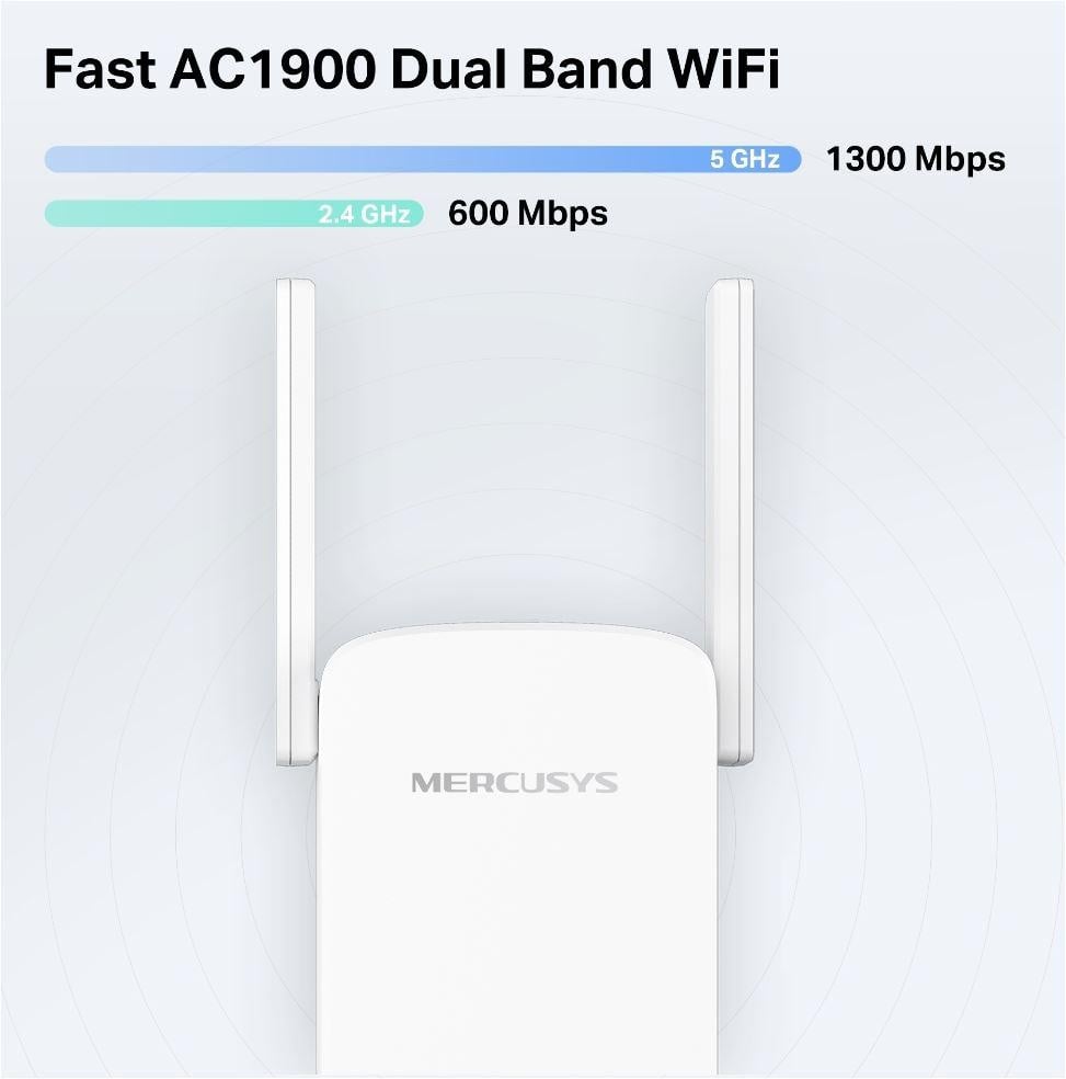 Mercusys AC1900 Wi-Fi Range Extender ME50G; Dual-Band, Standarde Wireless: IEEE 802.11a/n/ac 5 GHz, IEEE 802.11b/g/n 2.4 GHz, Viteza wireless: 600 Mbps at 2.4GHz, 1300 Mbps at 5GHz, Interfata: 1 x Gigabit Ethernet Port, 4 x Andene externe, Consum: 12W, - 2 | YEO