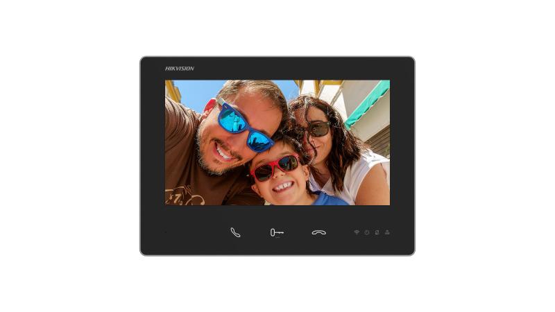 Monitor videointerfon Hikvision DS-KH7300EY-WTE2, 2 fire, 7-inch touch screen, rezolutie: 1024 × 600, Colorful TFT, 3 butoane, Wi-Fi 2.4 GHz, IEEE802.11b, IEEE802.11g, IEEE802.11n, temperatura de functionare: -10 ° C to 50 °C