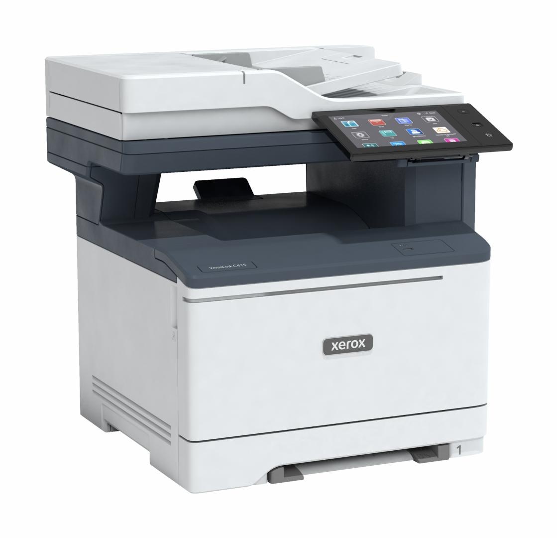 Multifuncțional laser color Xerox VersaLink C415 Imprimare/Copiere/Scanare/Fax, A4, Viteza pana la 42/40 ppm Letter/A4, procesor Quad Core de 1,2 GHz, Memorie 2 GB memorie sistem/32 GB eMMC/Opțional: HDD 500+ GB, Interfata Gigabit Ethernet 10/100/1000,