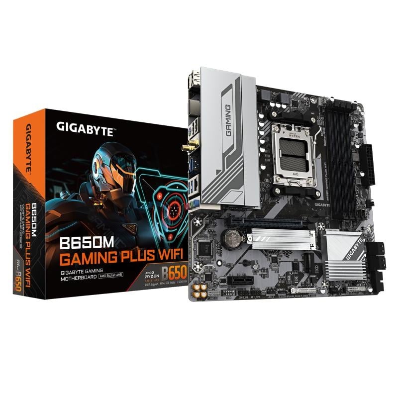 Placa de Baza GIGABYTE B650M GAMING PLUS WIFI AM5, 4x DDR5, 2x DP 1x HDMI, 1x PCIE 4.0 x16 1x PCIE 3.0 x1, 2x M.2, 4x SATA 6GB/s, mATX - 1 | YEO