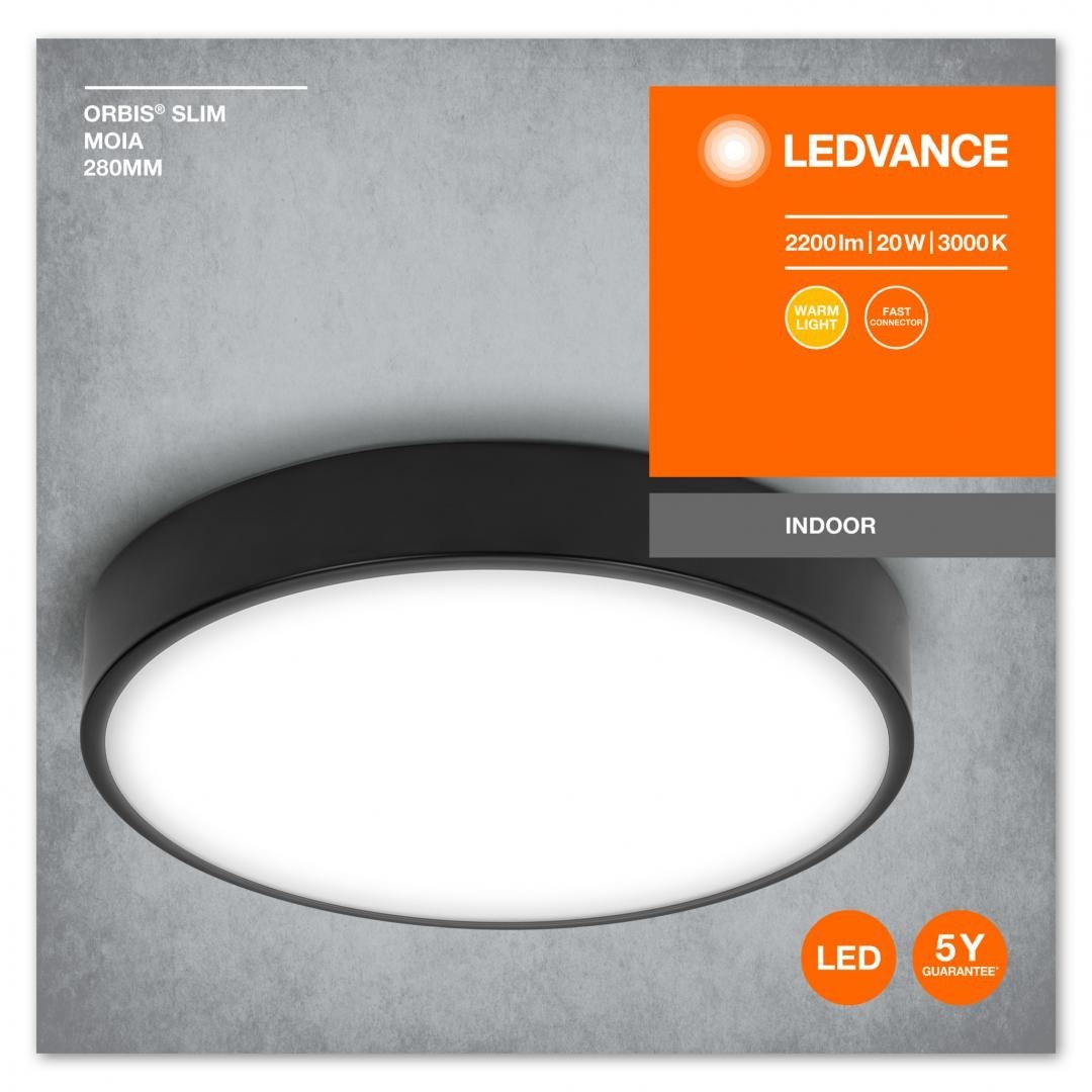 Plafoniera LED Ledvance Orbis Slim Moia 280, 20W, 2200 lm, lumina calda(3000K), IP20, Ø28cm, metal/PMMA, Negru